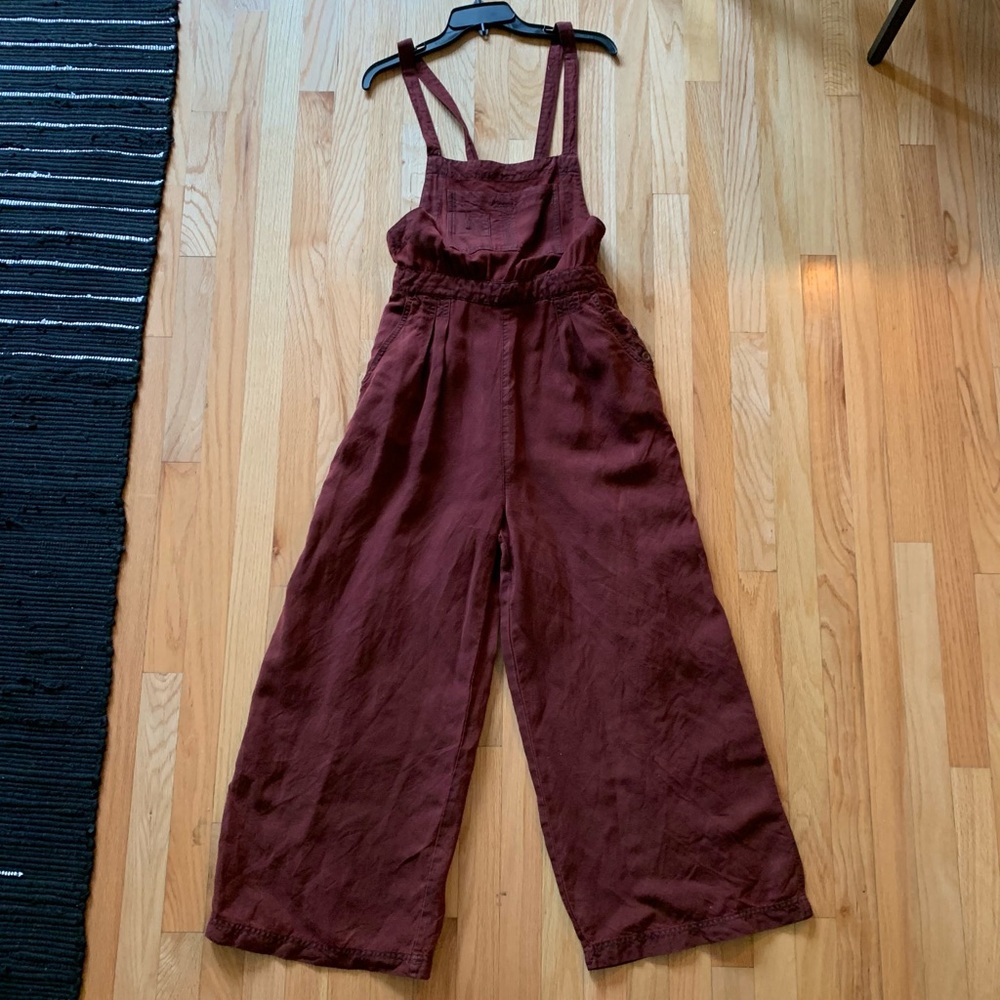 Free People Linen Overalls in Maroon